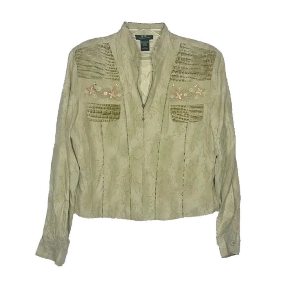 🆕 MORGAN COLE 100% silk jacket with animal print and studded accents NWT